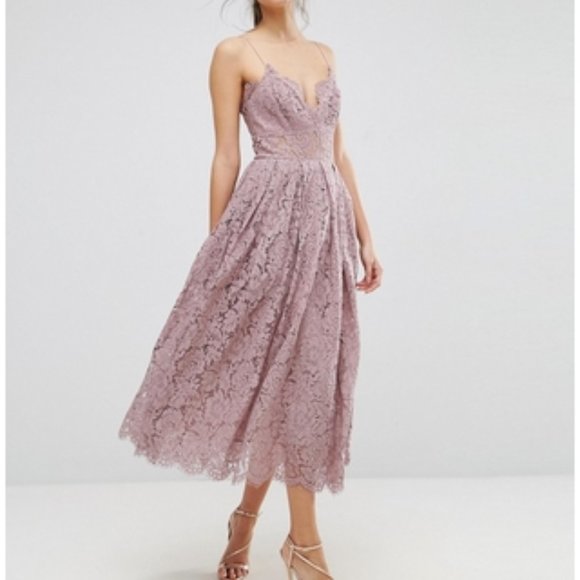 ASOS Dresses & Skirts - ASOS Dusky lilac Lace Cami Midi Prom Dress 8